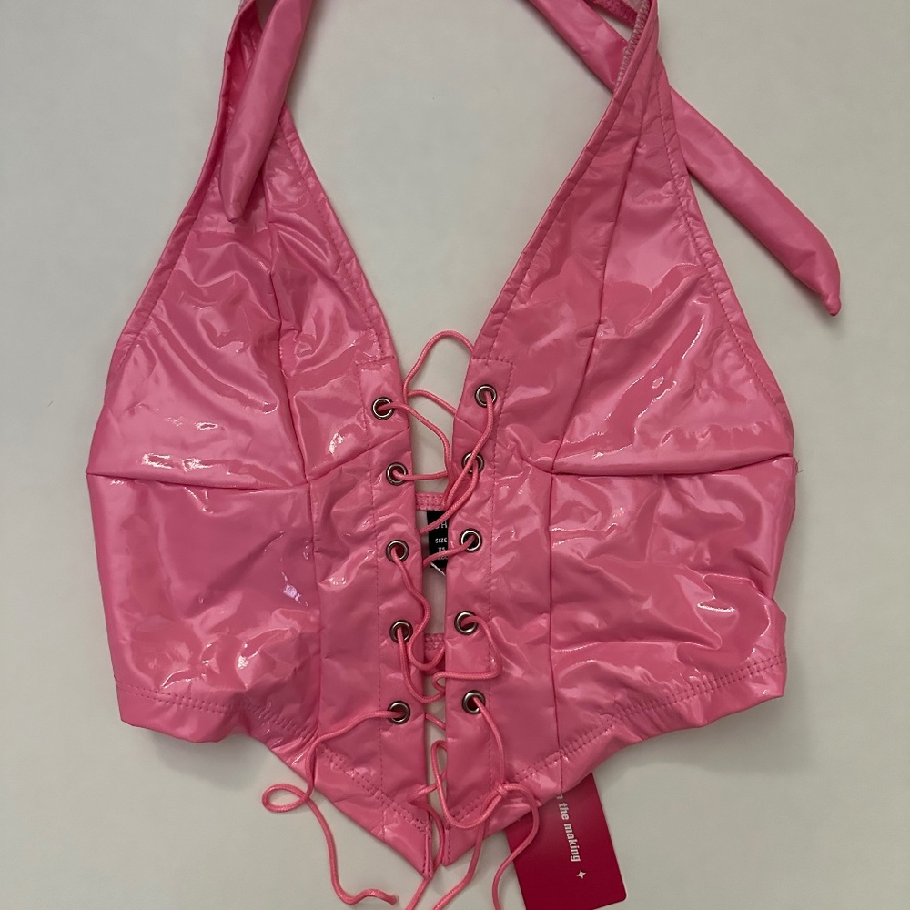 Pink Lace Up Crop Top